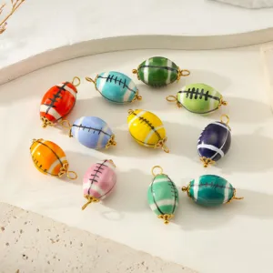 Hand-painted ceramic rugby shape loose beads DIY oval jewelry accessories bracelet making