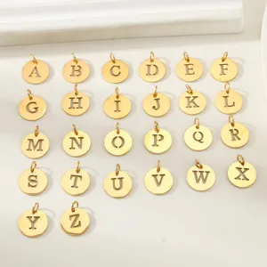 Stainless Steel Hollow English Alphabet Letter Round Disc DIY Charms Jewelry Findings Cutout Pendants Craft Making Accessories Components