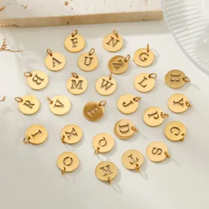 Stainless steel 18K gold plated hollow letter round charms DIY jewelry making pendants bulk