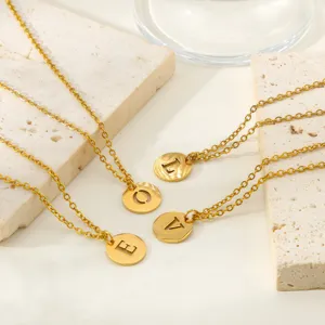 Stainless Steel 18K Gold Plated Letter Pendant Necklace Minimalist Trendy Jewelry