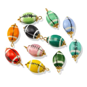 Colorful ceramic rugby charms for DIY jewelry making, cute enamel football pendants for bracelets.