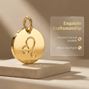 Close-up of 18k gold plated stainless steel Leo zodiac cut-out pendant detail view.