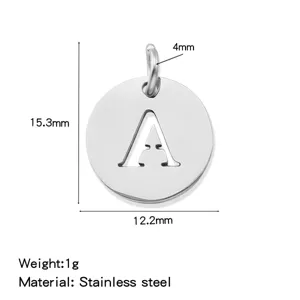 Stainless steel letter pendant diy accessories with size details and lightweight design.
