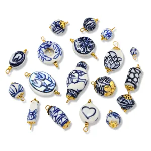 Perline di ceramica di porcellana blu e bianca cinese accessori per gioielli fai da te