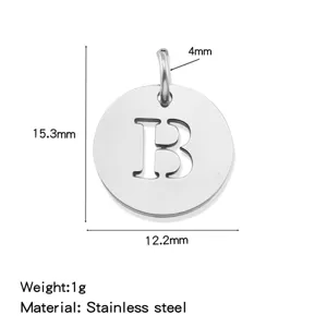 Stainless steel letter B hollow round pendant diy jewelry making accessories component