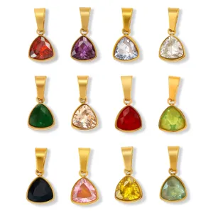 Pendentif Vintage en Acier Inoxydable Triangle Géométrique Strass Charm Pierre de Naissance Colorée Bricolage Fabrication de Bijoux