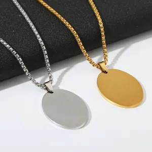 Stainless steel blank oval pendant necklaces, dual color options for DIY engraving and accessories.