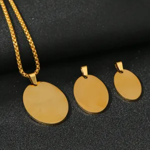 Gold Stainless Steel Oval Blank Pendant Necklace DIY Pet Dog Tag Jewelry Set Accessories