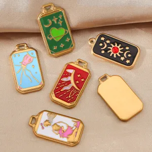 Pendentifs rectangulaires en acier inoxydable tarot étoile émail pour DIY collier.