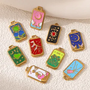 Pendentifs émaillés tarot étoile rectangulaires en acier inoxydable pour collier DIY bijoux.
