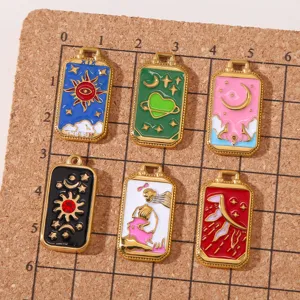 Pendentifs carte de tarot en acier inoxydable émail étoiles lune breloques fabrication de bijoux.