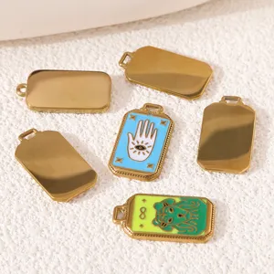 Pendentif rectangulaire en acier inoxydable tarot étoile émail DIY collier accessoires