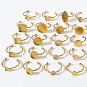 Supports de bague réglables en acier inoxydable DIY plateaux plats dorés pour bijoux