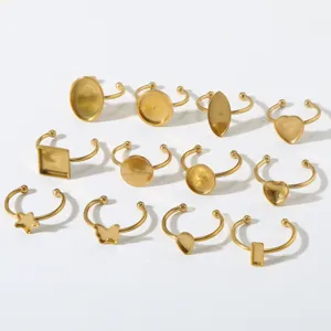 Supports de bague DIY en acier inoxydable, base de plateau plat réglable dorée pour bijoux faits main.