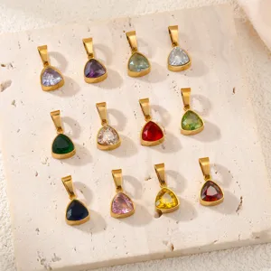 Ensemble de pendentifs triangle en zircon coloré en acier inoxydable, charm rétro.