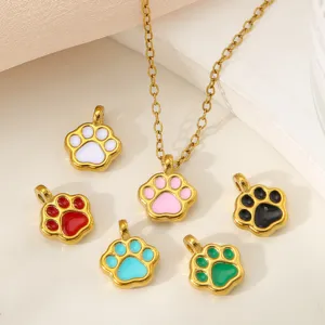 Pendentifs empreinte de patte chat chien émail en acier inoxydable collier DIY bijoux.