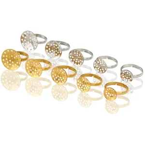 Edelstahl DIY Ringrohlinge mit flacher perforierter Platte, verstellbare Ringbasis für Schmuck.
