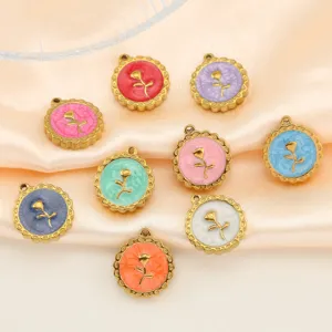 Stainless steel rose enamel pendant charm for DIY handmade jewelry earrings necklace making
