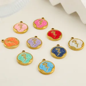 Stainless steel tulip enamel DIY charm pendant for handmade necklace and bracelet jewelry making.