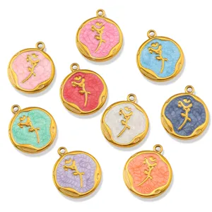 Stainless steel tulip enamel pendants, colorful round DIY charms for necklaces and earrings.