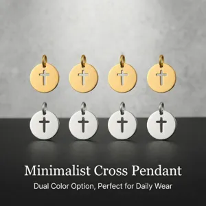 Minimalist cross pendant stainless steel gold silver dual color DIY jewelry accessory