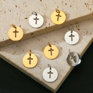 Stainless steel cross hollow round pendant DIY jewelry accessories wholesale fashion charm.