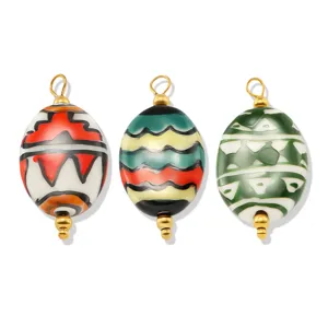 Hand-painted ceramic oval olive pendants stainless steel DIY charm jewelry accessories.