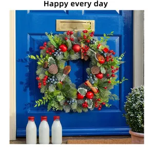 Robin Christmas wreath artificial pine needle door hanging festive home holiday decoration