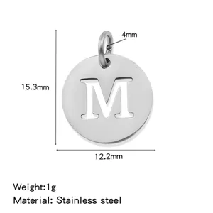 Stainless steel round letter M cutout pendant DIY jewelry accessory lightweight 15mm charm