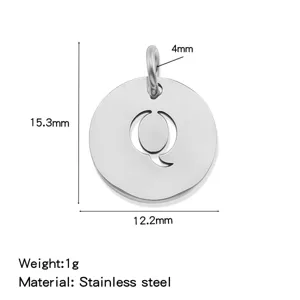 Stainless steel round letter Q pendant DIY charm accessory for personalized necklace making