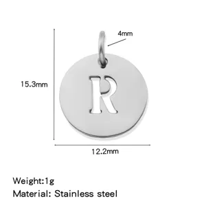 Stainless steel round letter cut out pendant DIY jewelry accessory 15.3mm size lightweight