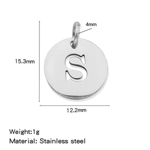 Stainless steel cutout letter S round pendant DIY jewelry accessory lightweight and durable.