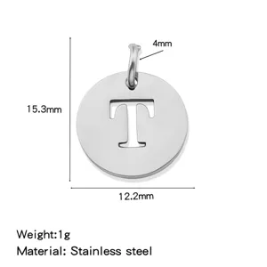 Stainless steel round letter T pendant DIY jewelry accessory with dimension details 1g