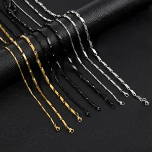 Heren Roestvrijstalen Halsketting Hip Hop Bar Link Cubaanse Schakelketting Geometrisch Ruitpatroon Unisex Sieraden Cadeau Goud Zilver Zwart