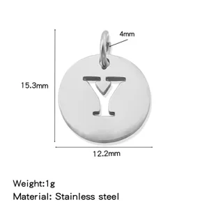 Stainless steel letter Y pendant detail view, showing precise dimensions and lightweight design.