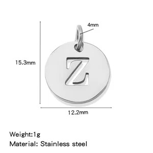 Stainless steel letter Z round pendant DIY jewelry accessory, lightweight durable.