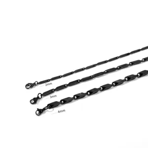 Zwarte heren titanium stalen halsketting, 2mm 3mm 4mm ruit stick ketting sieraden.