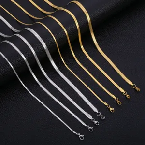 Stainless Steel Flat Herringbone Chain Necklace Gold Silver Plated Snake Bone Choker For Women Men Unisex Punk Jewelry Gift