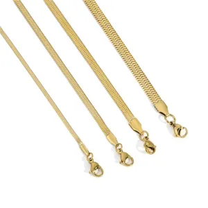Stainless steel herringbone chain necklace, 18k gold plated flat snake chain for women daily wear.