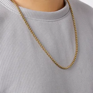 Gold stainless steel beaded chain necklace fashion commuter jewelry accessory for men women