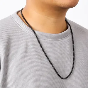 Black titanium steel square bead chain necklace detail shot, fashion commuter jewelry.