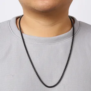 Men black titanium steel chain necklace fashion commuter minimalist style accessory