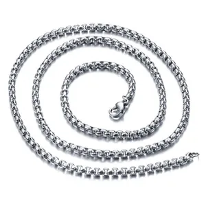 Stainless steel box chain necklace for men and women fashion silver metal jewelry item