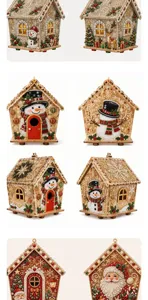 DIY pearl art Christmas wooden house decoration kit, sparkling rhinestones, festive holiday craft.
