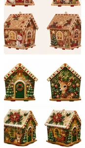 Close-up details of DIY rhinestone Christmas house ornament featuring festive holiday elements.