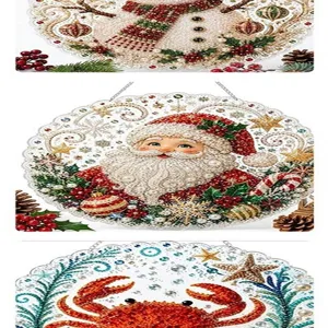 Colgantes de pintura de diamante acrílico, con muñeco de nieve festivo, Papá Noel y lindo cangrejo.