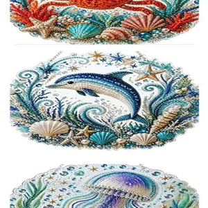 Conjunto de colgantes de pintura de diamante acrílico con tema marino y animales.