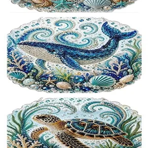 Colgante de pintura de diamante acrílico con diseños de ballena y tortuga, arte de cristal DIY.