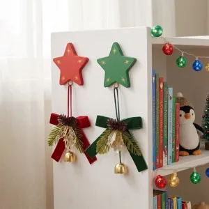 Décoration suspendue d'étoile de Noël avec nœud en velours cloche et pomme de pin set