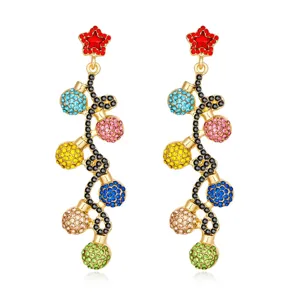 Kerstboom lichtjes strass hangende oorbellen goudkleurig metaal dames sieraden leuk